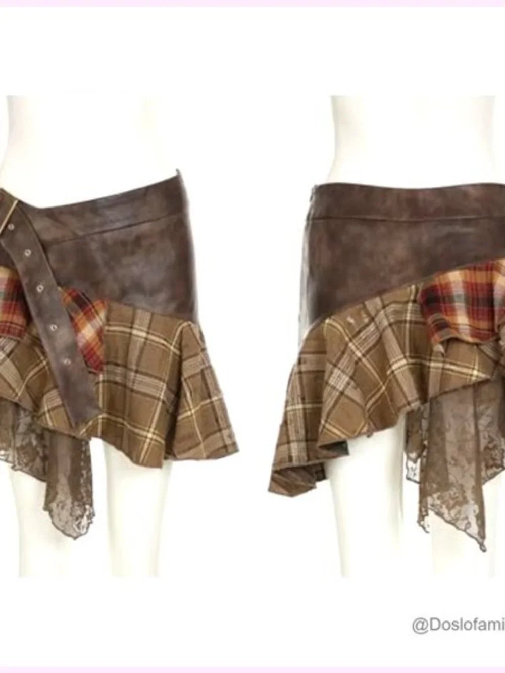 Plaid Mini Skirt Asymmetrical Flare Punk Grunge Vintage Y2K Style - Picture 6 of 7